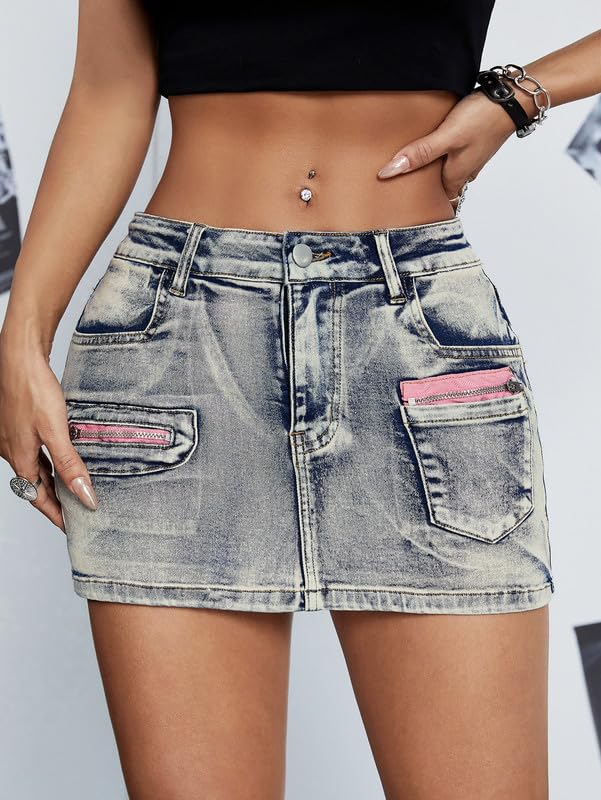Women's Trend Female Shorts Color-Blocked Patchwork Pockets and Distressed Design Mini Shorts