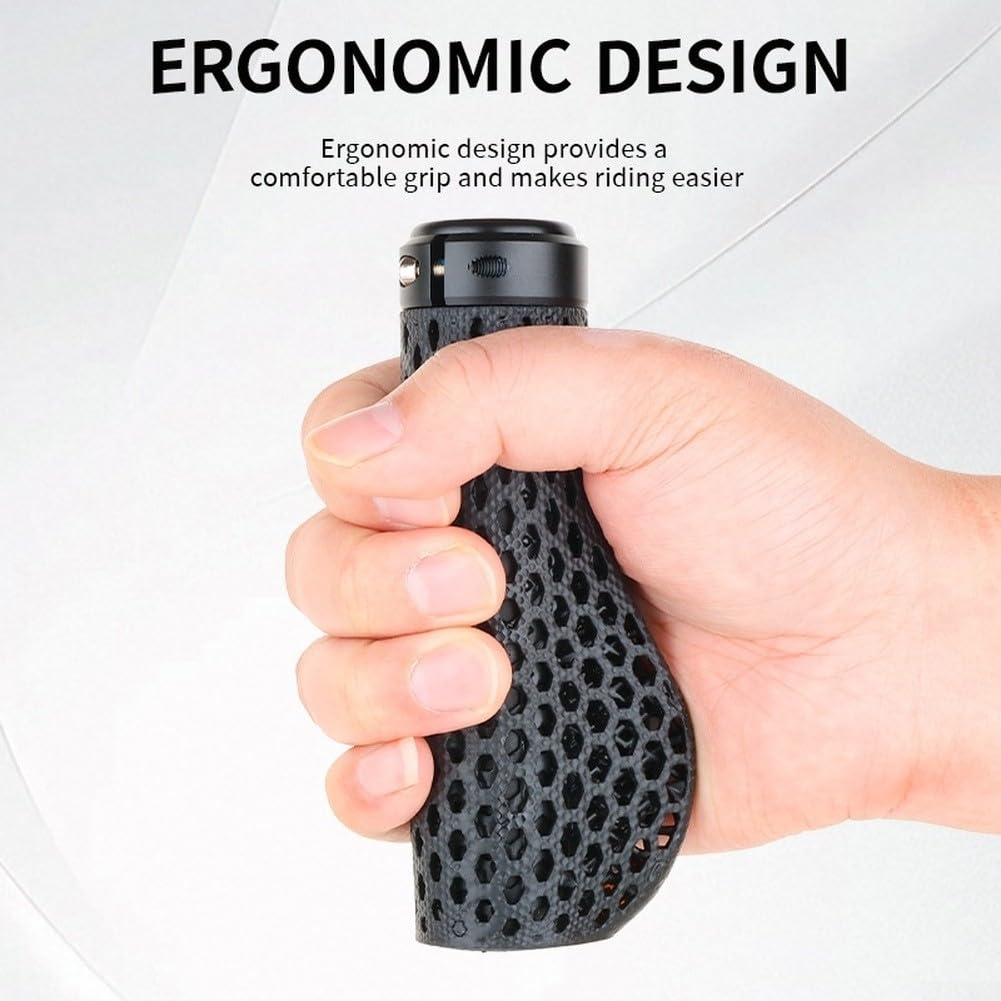 Manopole ergonomiche per manubrio di mountain bike, stampate in 3D, traspiranti, assorbenti, con anelli di bloccaggio, per barre di diametro 22,2 mm, confezione da 2, colore: nero