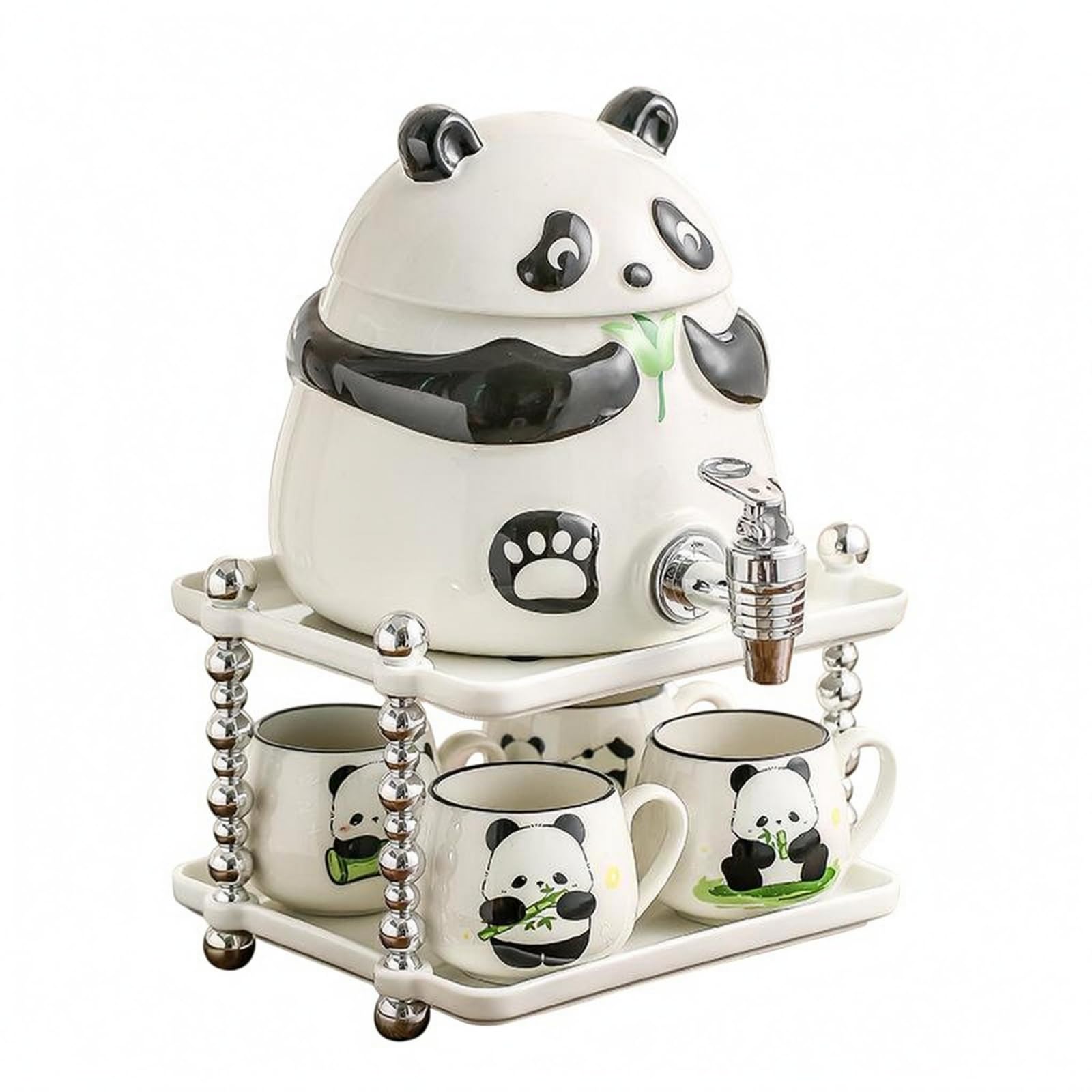 Colcolo Getränkespender Panda Wasserspender Tischzapfer Getränkebehälter mit Dicht Schließendem Deckel Stabile für Wohnzimmer Esszimmer Büro, Style to 3
