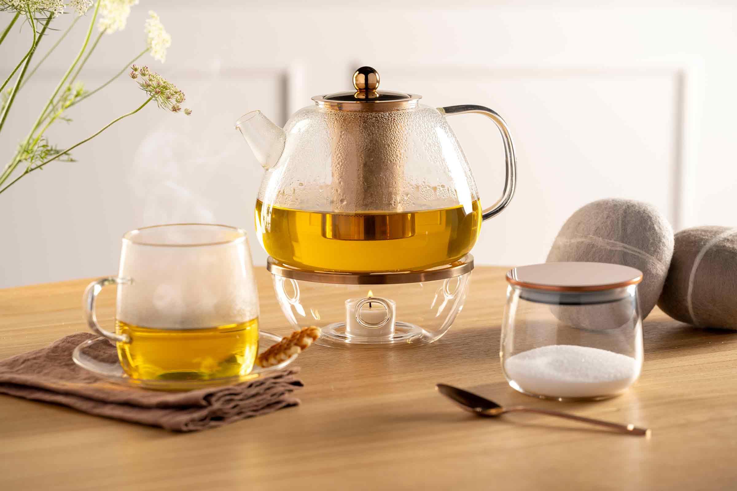 LEONARDO Tè per Te Teekanne 1,5 L mit Stövchen, Aus dickwandigem Borosilikatglas, Hergestellt in Handarbeit, Spülmaschinengeeignet