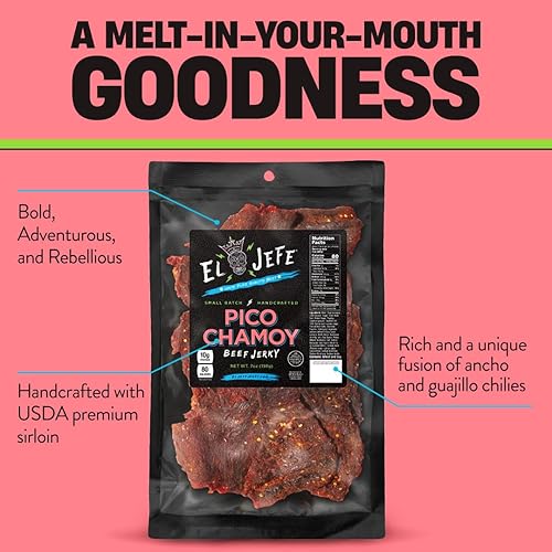 Miniatura 15 de El Jefe Beef Jerky Chile Limon 7oz – Auténtica losa hispana estilo mexicano hecho a mano en pequeños lotes para aperitivos atrevidos y picantes