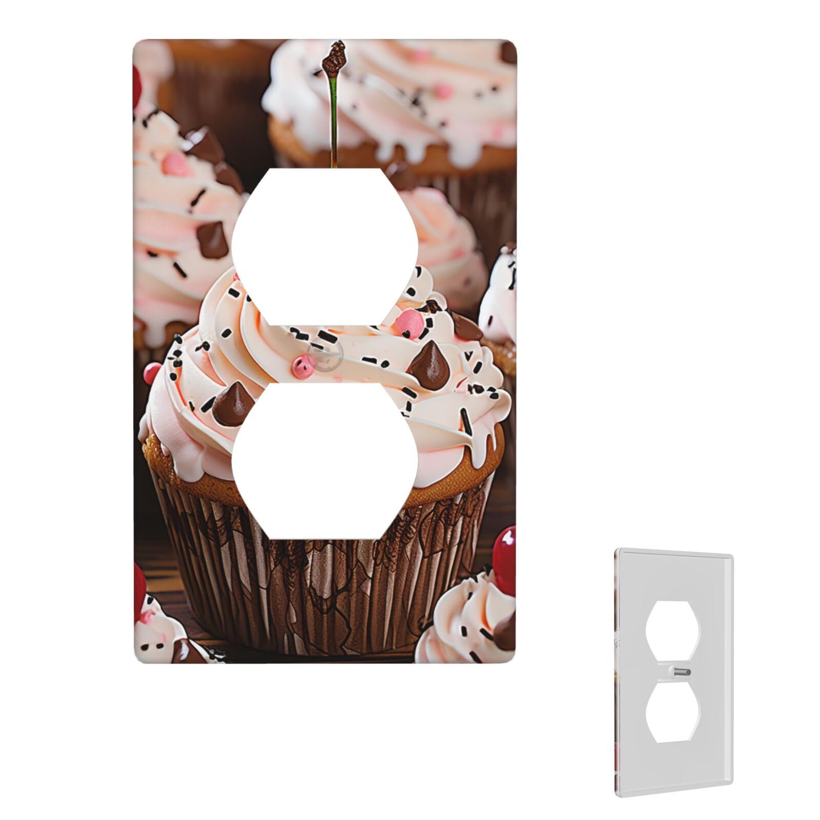 1-Gang Decorator Wall Plate Cupcake And Muffin Light Switch Cover Single Gang Receptacle Wall Plate Standard Size 4.5" x 2.76" Wallplate Unbreakable Polycarbonate Outlet Faceplates Cover
