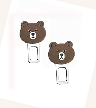 Qiisx Car Safety Alarm Stopper Seat Belt Buckle Clip for All Cars (Bear Design) Set of 2