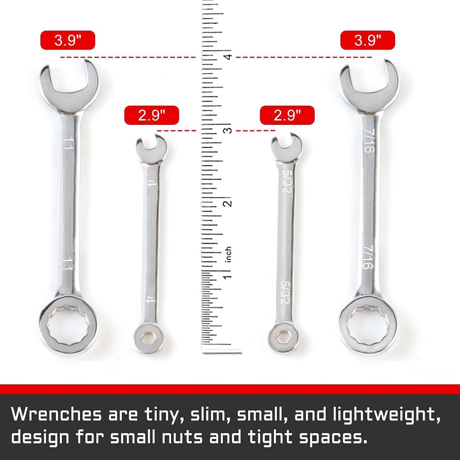 6 Pack Mini Combination Wrench Set Metric and SAE Ignition Wrench Set with Key Chains Open End and Box End Spanner for Automotive Technicians and Industrial Users