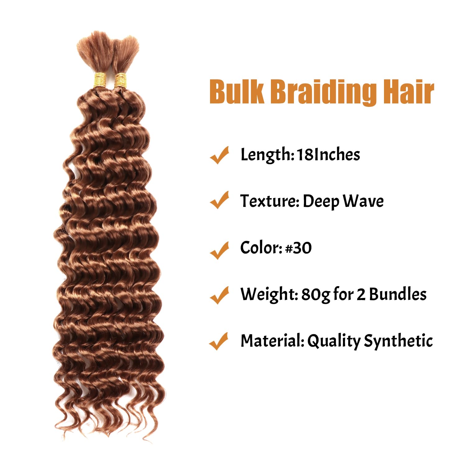 Boho Hair for Braiding Deep Wave Bulk Hair Wet And Wavy 18 Inch Quality Synthetic Deep Ocean Wave Braiding hair Crochet Braids for Boho Braids for Black Women (30# - Image 2