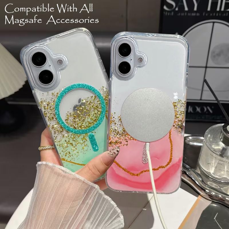 Image of mobistyle Compatible with iPhone 16 | Magentic Glitter Gradian Elegant | Camera Lens Protection Back Cover Case for Women Girls iPhone 16 (Pink)