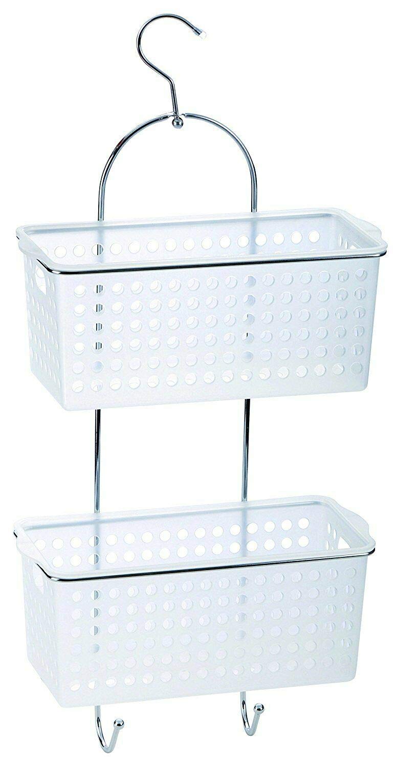 HOMION 2 Tier Large Hanging Bathroom Organiser Unit Shower Rack Storage Caddy With Plastic Extra Deep Baskets (White)