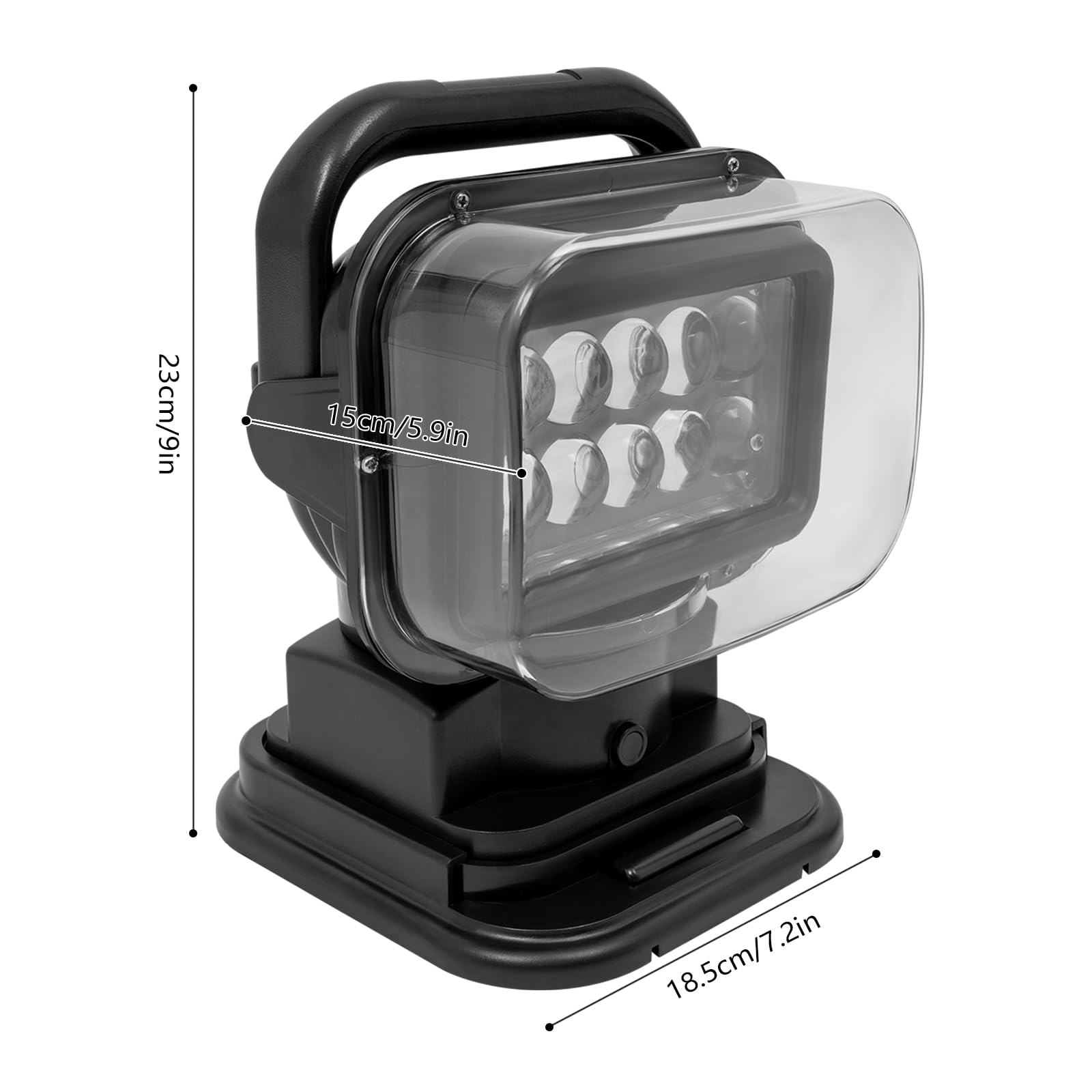 Faro da lavoro a LED, 50 W, 600 m, con telecomando e base magnetica, luce di ricerca a 360°, per SUV ATV, barche, IP67, colore nero [classe energetica E]