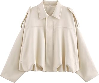 Xunger Women's Faux Suede Bomber Jacket Spring Lapel Pilot Coat Casual Oversized Long Sleeves Trendy Streetwear Outerwear