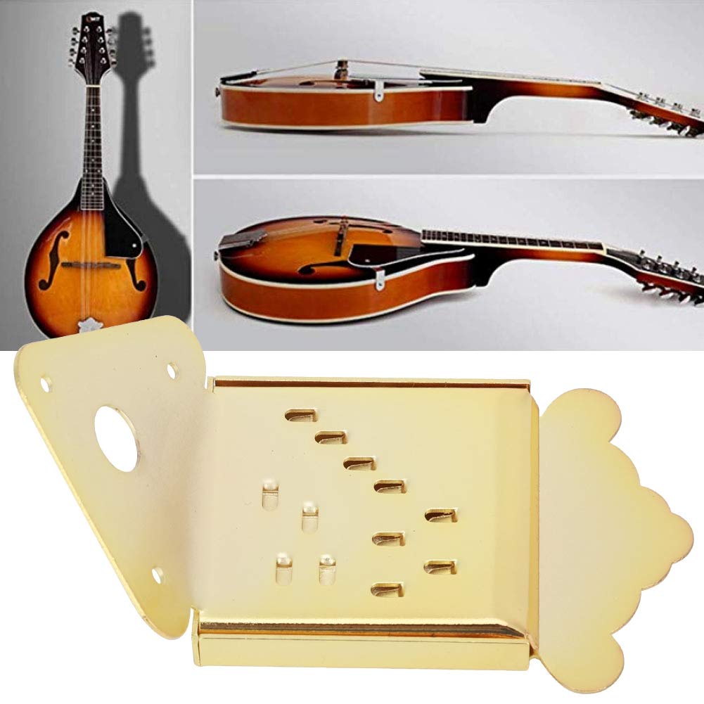 Stahl Mandolinen Saitenhalter, Chrom Mandolinen Saitenhalter Abdeckung Ersatz für Mandoline 8, 10 oder 12 Loop End Saiten (fünf Arten)(QB10 Golden ohne Muster) Musikinstrumentenzubehör