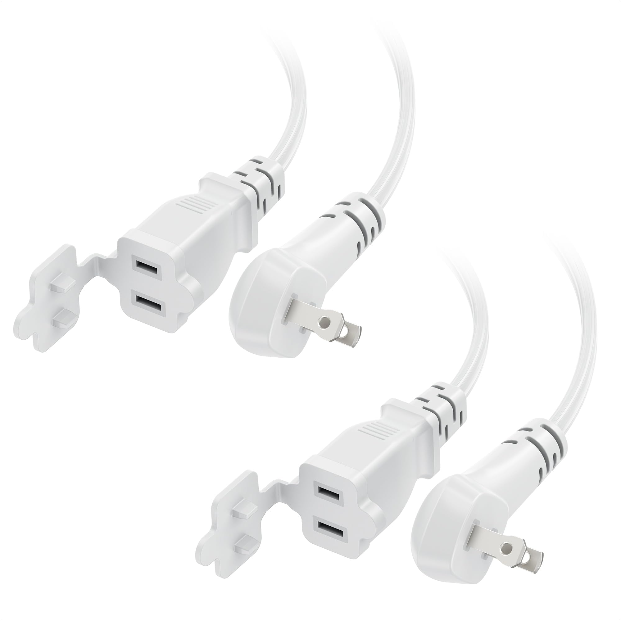 [ETL Listed] Cable Matters 2-Pack 13A, 2 Prong Extension Cord 6ft in White with Flat, Low-Profile Plug, 16 AWG, 1625W, Extension Cord 2 Prong with Tamper Guard, Ideal for Indoor Use