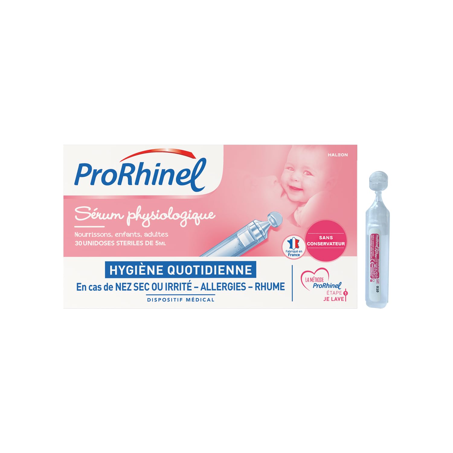 PRORHINEL - Sérum Physiologique Stérile - Lavage Nasal Pour Nez Sec ou Irrité, Allergie, Rhume - Sans Conservateur - Fabriqué En France - 30 Unidoses
