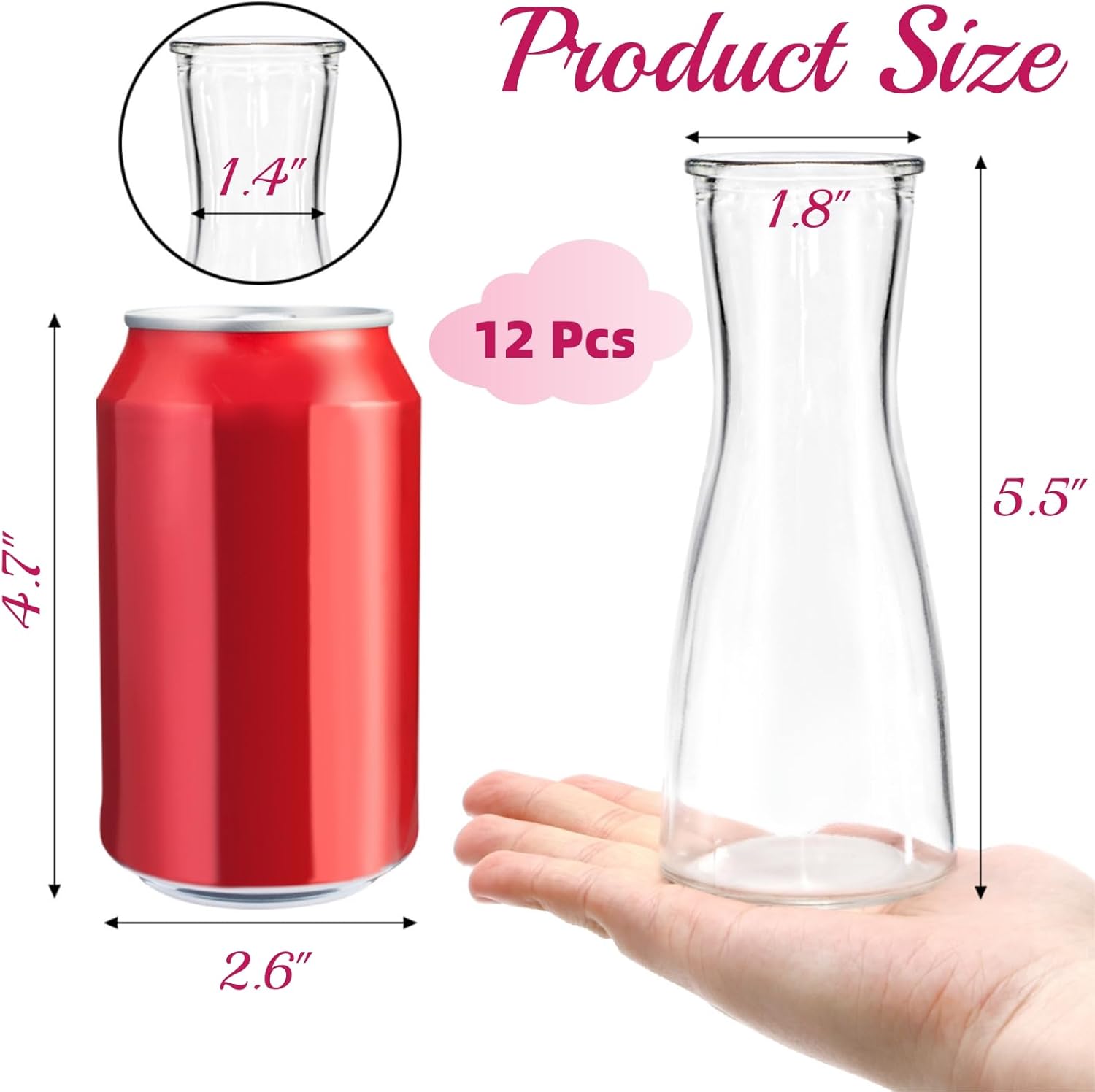 Set of 12 Glass Bud Vases, Clear Small Flower Vases for Centerpieces, 6 Oz Decorative Vase for Wedding, Birthday, Events, Dining Room - Image 2