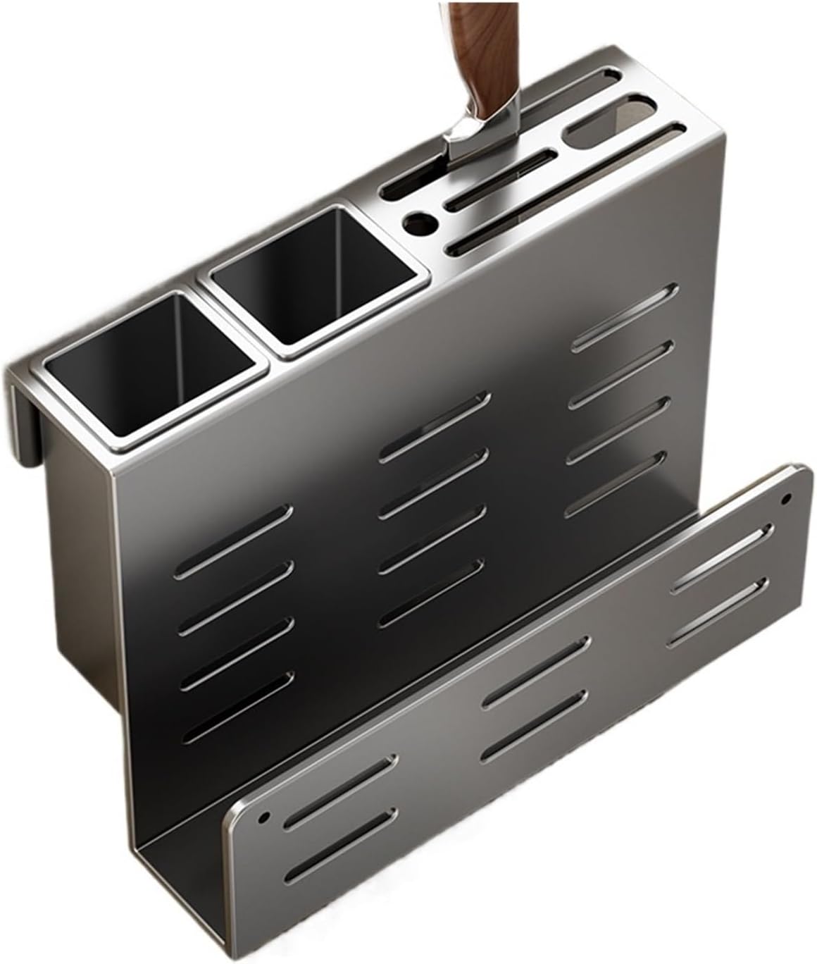 Wall Mounted Stainless Steel Knife Holder With Chopstick Cage, Pot Lid Cutting Board Organizer, Punch-Free Kitchen Storage Rack