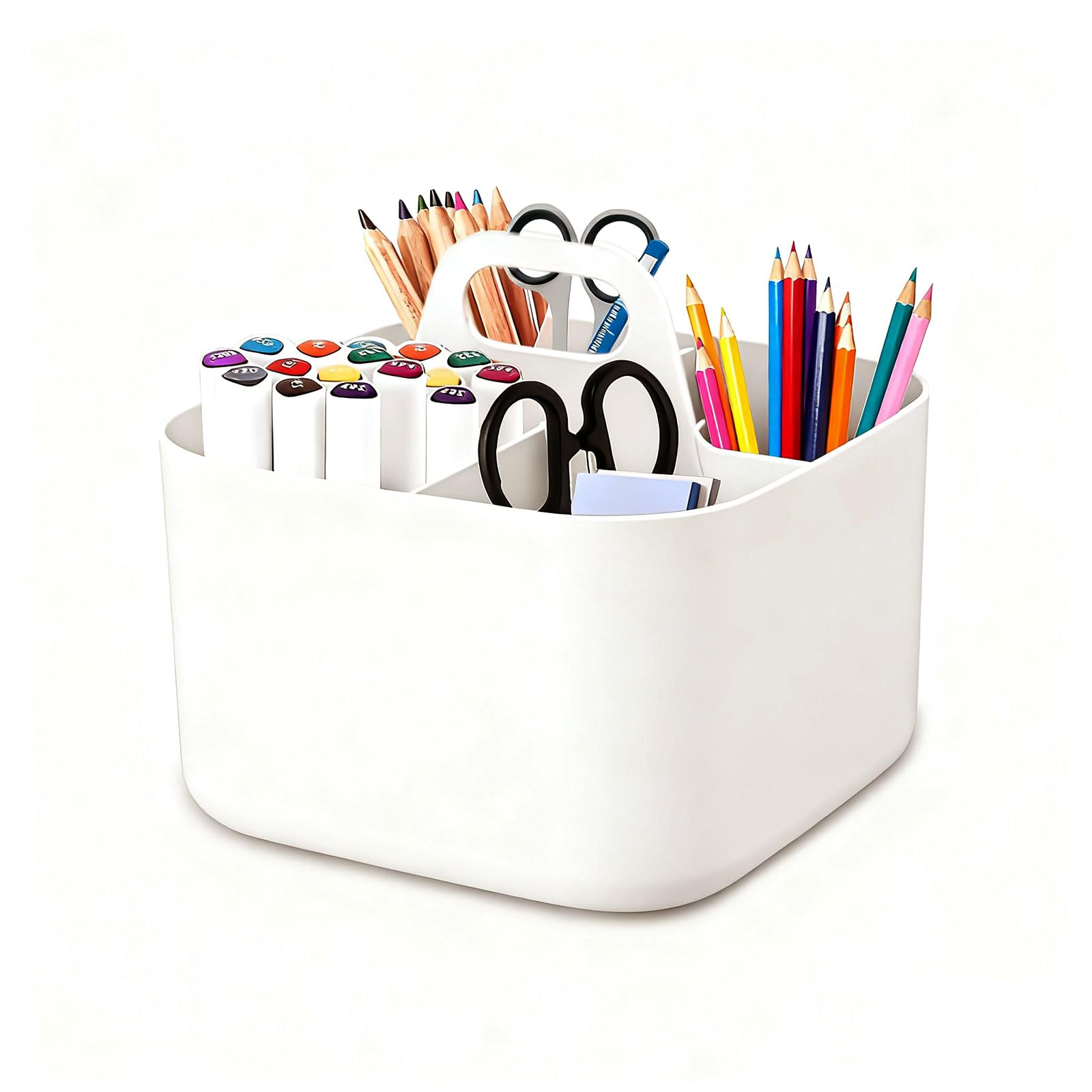 MerwDeeyt Multipurpose Caddy Organizer 4 Compartment Pen Holder Stackable Desk Organiser with Handle Art Organizers Storage Caddy for Office Bathroom Kitchen Cleaning-White