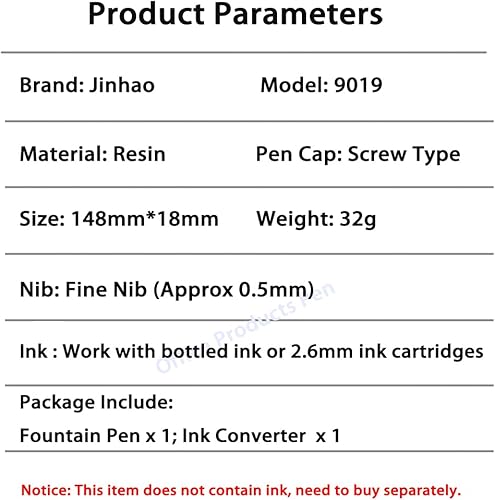 Miniatura 5 de Jinhao 9019 - Pluma estilográfica #8 de punta fina, color rojo transparente con clip dorado, bolígrafo de escritura de resina de gran tamaño con