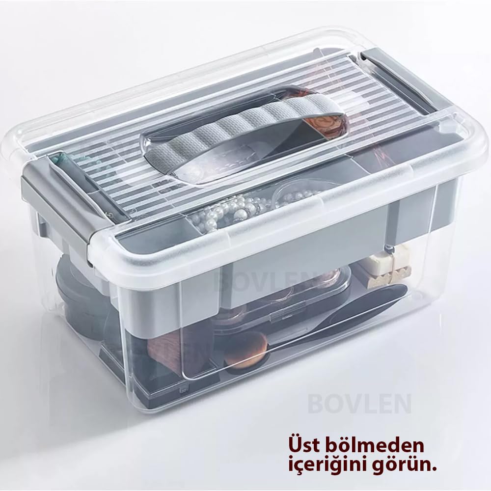 Büyük Boy Bölmeli Organizer Kutu 9 Litre - Şeffaf Tasarım Saklama Kabı - Ev Araba Saklama Kutusu - Ev Banyo Düzenleyici, Dolap Düzenleyici, Saklama, Kutu, Organizer