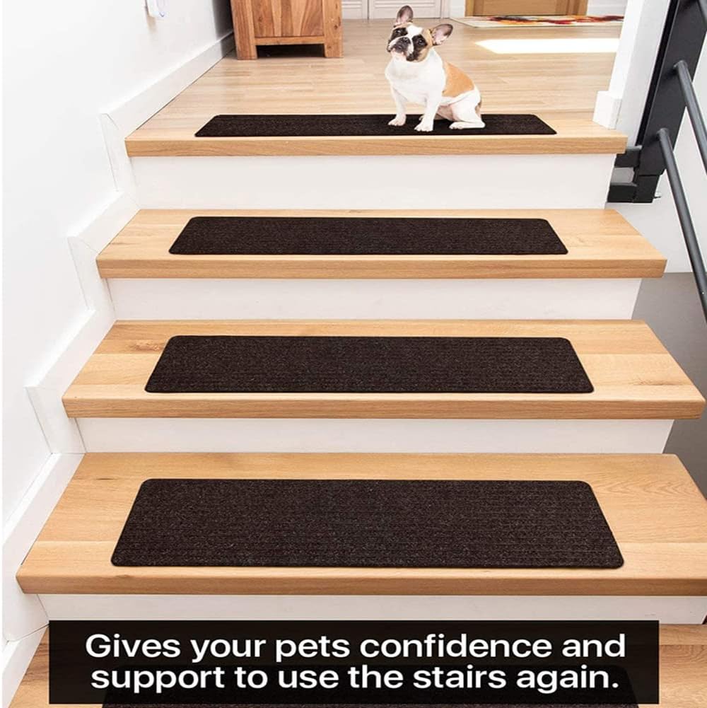 Non-Slip Carpet Stair Treads for Wooden Steps 8''X 30'' 15Pcs Peel & Stick Stair Treads Strips Safety Rug Runner Mats (8'' x 30'', Green)