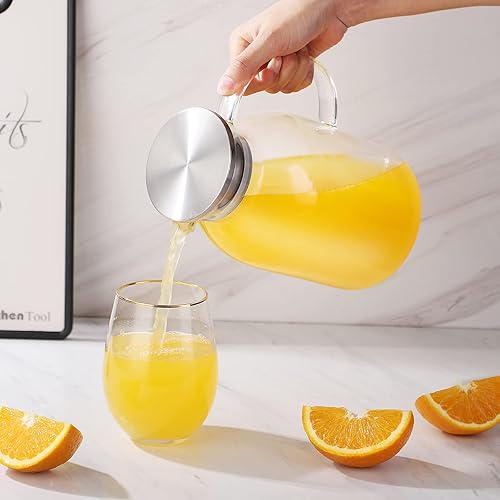 Miniatura 7 de Jarra grande de vidrio resistente al calor de 75 onzas con tapa de acero inoxidable, jarra de agua de borosilicato con boquilla y asa, perfecta para