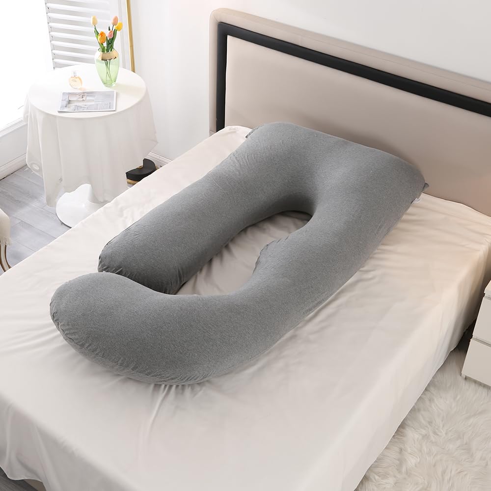 CMFTGDS Pregnancy Pillow,U Shaped Cooling Pregnancy Pillows, 68.9Inch Full Body Pillows for Adults, Maternity Pillow and Pregnancy Must Haves with Removable Cover (dark gray-knitted)