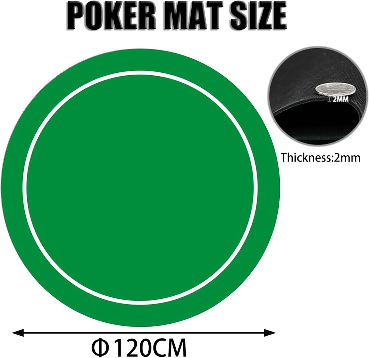 Round Poker Mat Texas Poker Rubber Mat Portable Foldable Poker Games Round Mat for Poker Games Blackjack Casino Layout 120 x 120 cm, 010, 120 x 120 cm