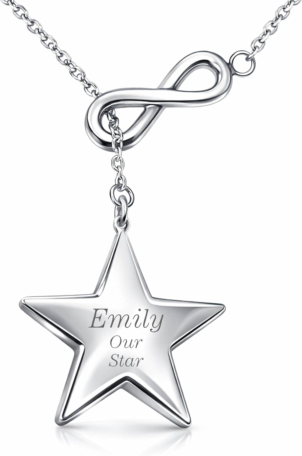 Personalized Silver Star Pendant Infinity Necklace Engraved Free - Custom Women's Jewelry - Valentine's Day Gift For Her | Free Engraving - Ships From USA