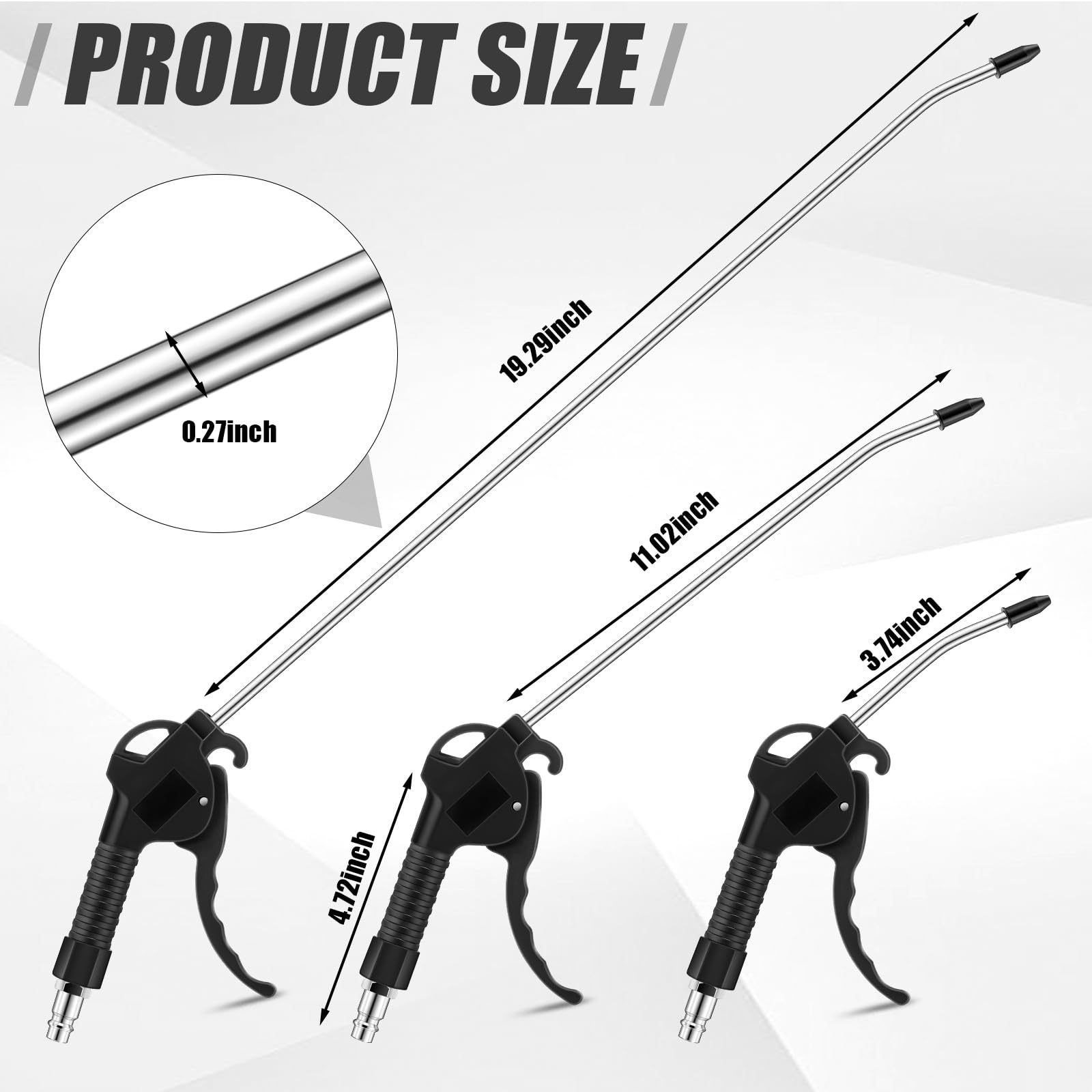 MorningRo Kit di 3 pistole ad aria compressa con pistola ad aria compressa da 48,3 cm, 28,9 cm e 10,2 cm, pistola per compressore d'aria, ugello ad aria, pistola per soffiaggio per meccanismi di