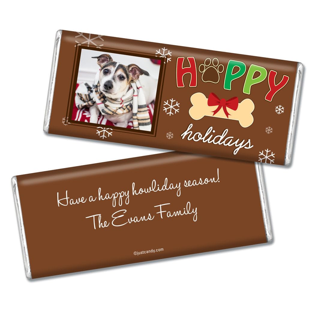 36ct Personalized Christmas Candy Chocolate Bar Party Favors with Photo (36 Pack) - No Assembly Required - Dog Photo Holiday Card Greeting