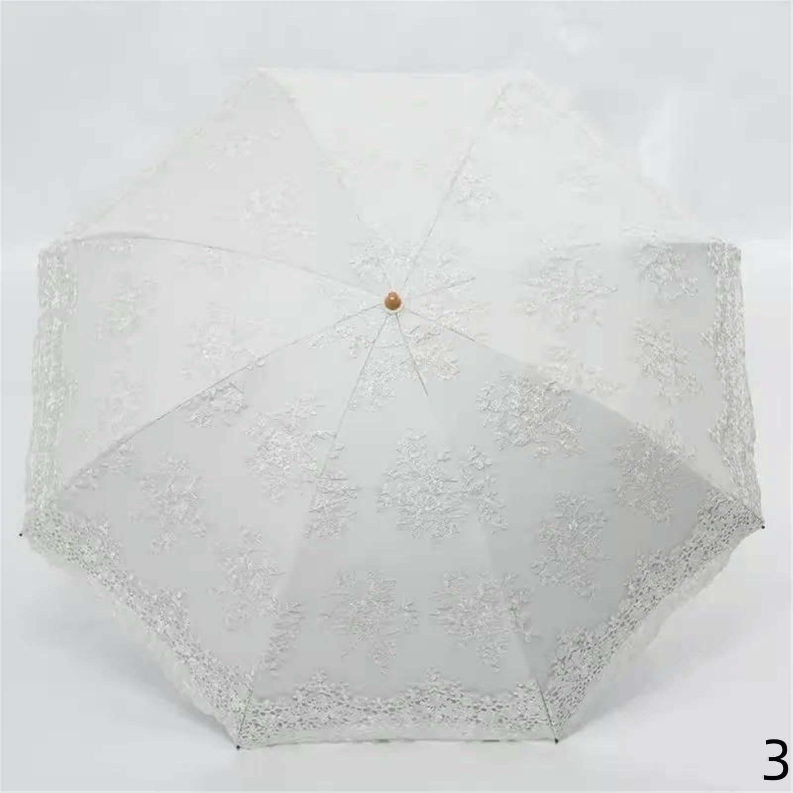 Ombrello da Viaggio Pizzo Soleggiato Piovoso Donna Protezione Solare Antivento 3 Pieghevole UV Sole Signora Ombrello-Ombrello Beige