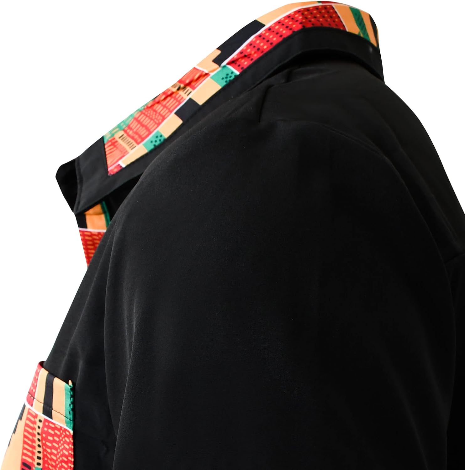 Men's Hipster African Printed Tribal Graphic Patchwork Design Short Sleeve Button up Shirt Mandarin Collar Shirts - Image 6