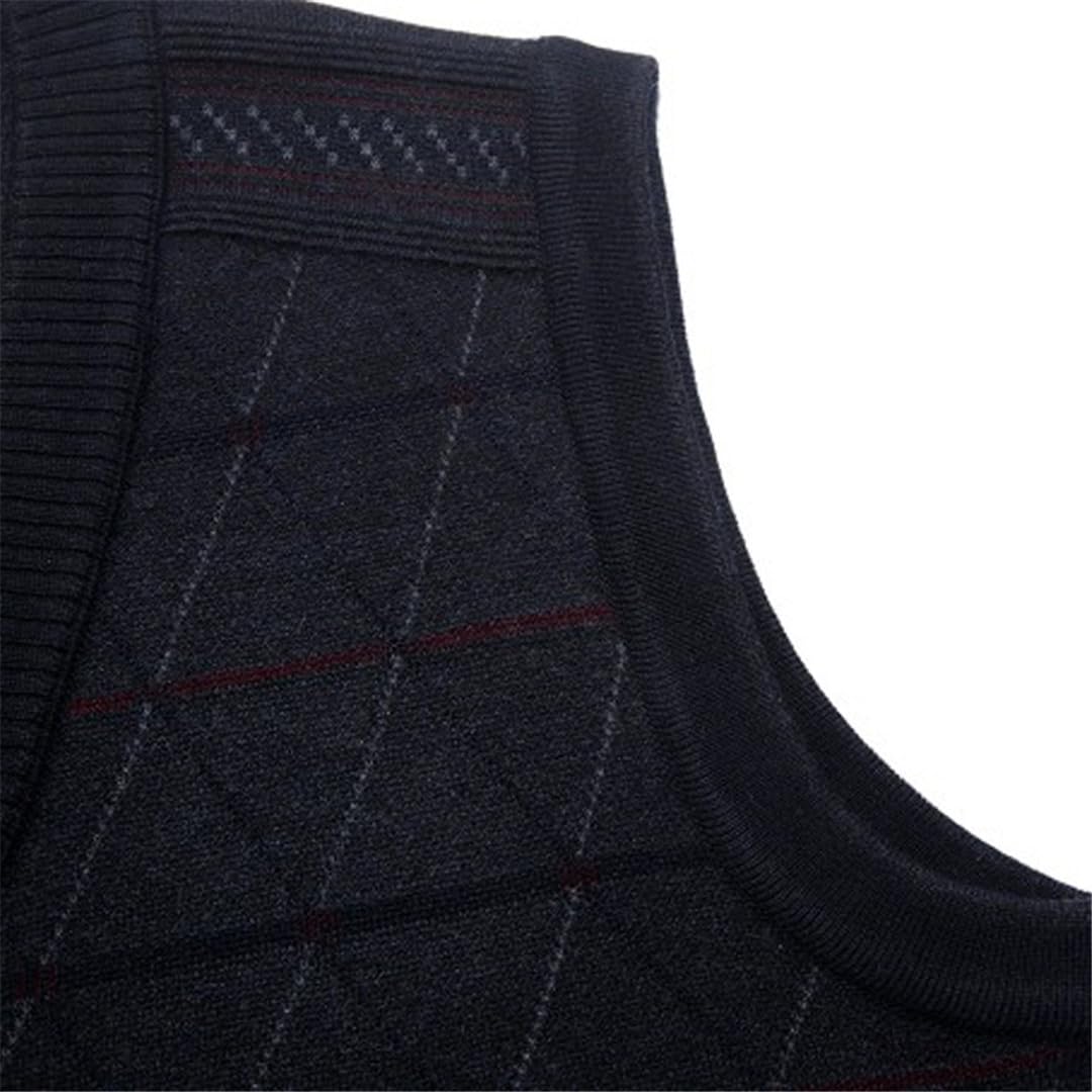 Chaleco de punto de lana para hombre, con botones, suéter básico sin mangas, chaqueta a cuadros, vintage, para otoño e invierno, cuello en V