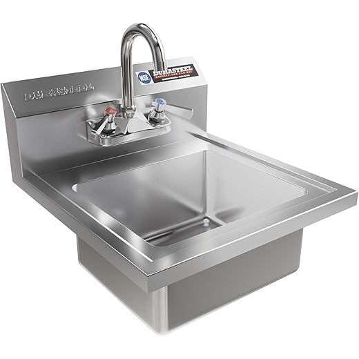 DuraSteel Commercial Hand Wash Sink - NSF Commercial Hand Sink Faucet Included 12x10 Basin - Restaurant Wall Mount Stainless Steel Kitchen Handwashing Sinks Station - Mounted Handwash Sinks, Washing
