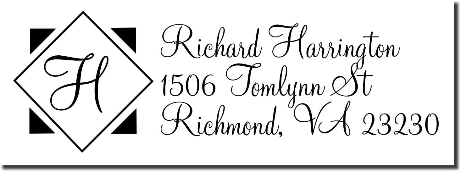Self-Inking Diamond Monogram Address Stamper, Custom Made Family Address Stamp, Housewarming Gift, Press and Print Stamping, Up to 10,000 Impressions, Re-Inkable, Your Choice of 11 Ink Colors, Size 7/8" x 2-1/4"