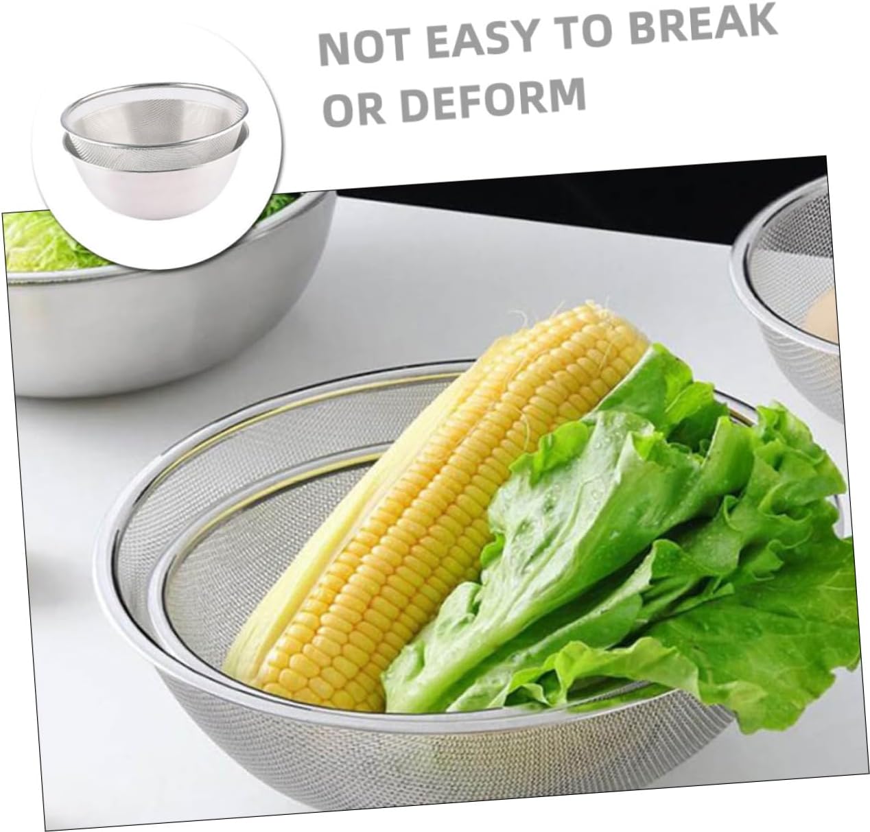 2-piece Stainless Steel Salad Bowl and Drainer Set Mesh Strainer for Kitchen Easy to Clean and Store