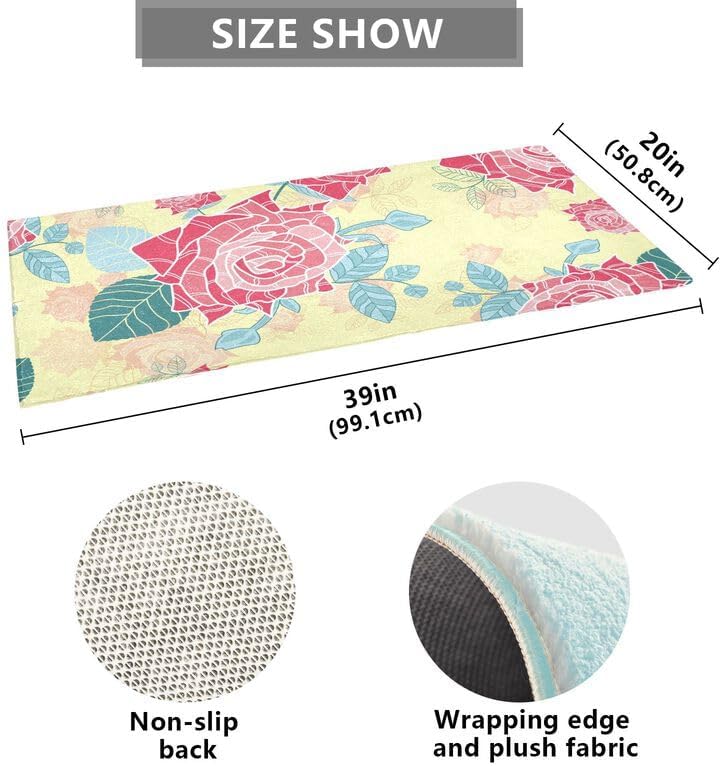 Miniatura 3 de ODAWA Pink Roses Non Slip Mat Machine Washable Bath Mats for The Entrance of The Door, Bathroom and Bedroom 39x20in