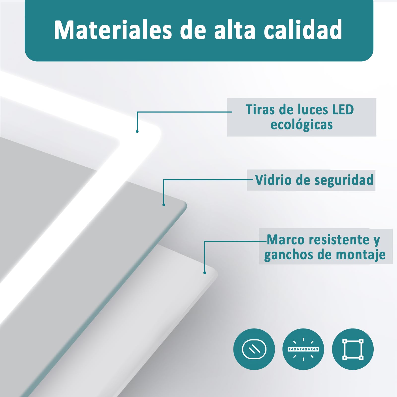 YU YUSING Espejo de Baño con Luz LED Regulable en 3 Colores, 80x60cm, Espejo de Pared Iluminado, Interruptor Táctil, Función Antivaho, Visualización Tiempo, Clase Protección IP44