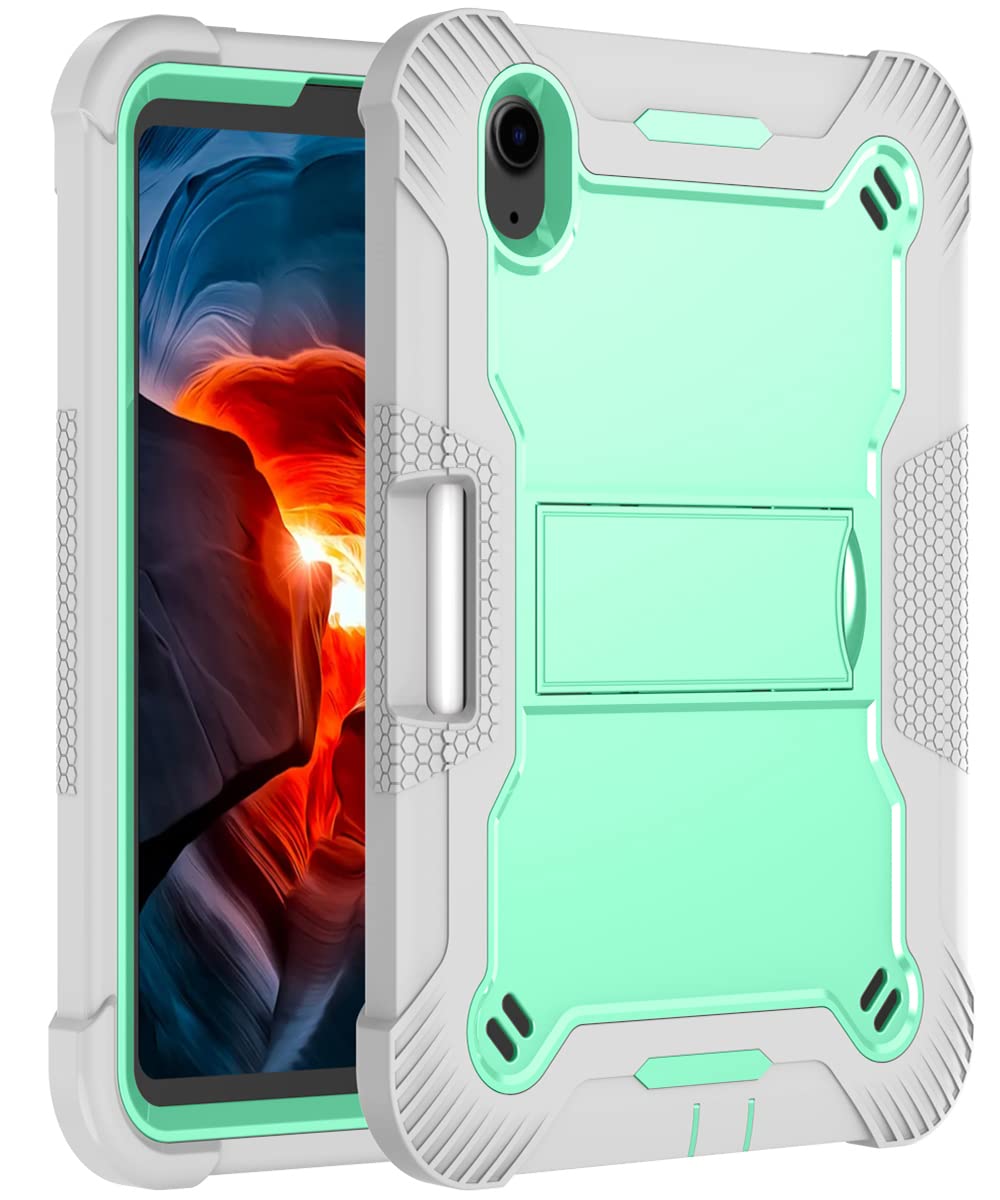 HUATRK iPad Mini 6 Case 2021,iPad Mini 6th Generation Case Kickstand Heavy Duty Shockproof Protective Cover Mint Grey