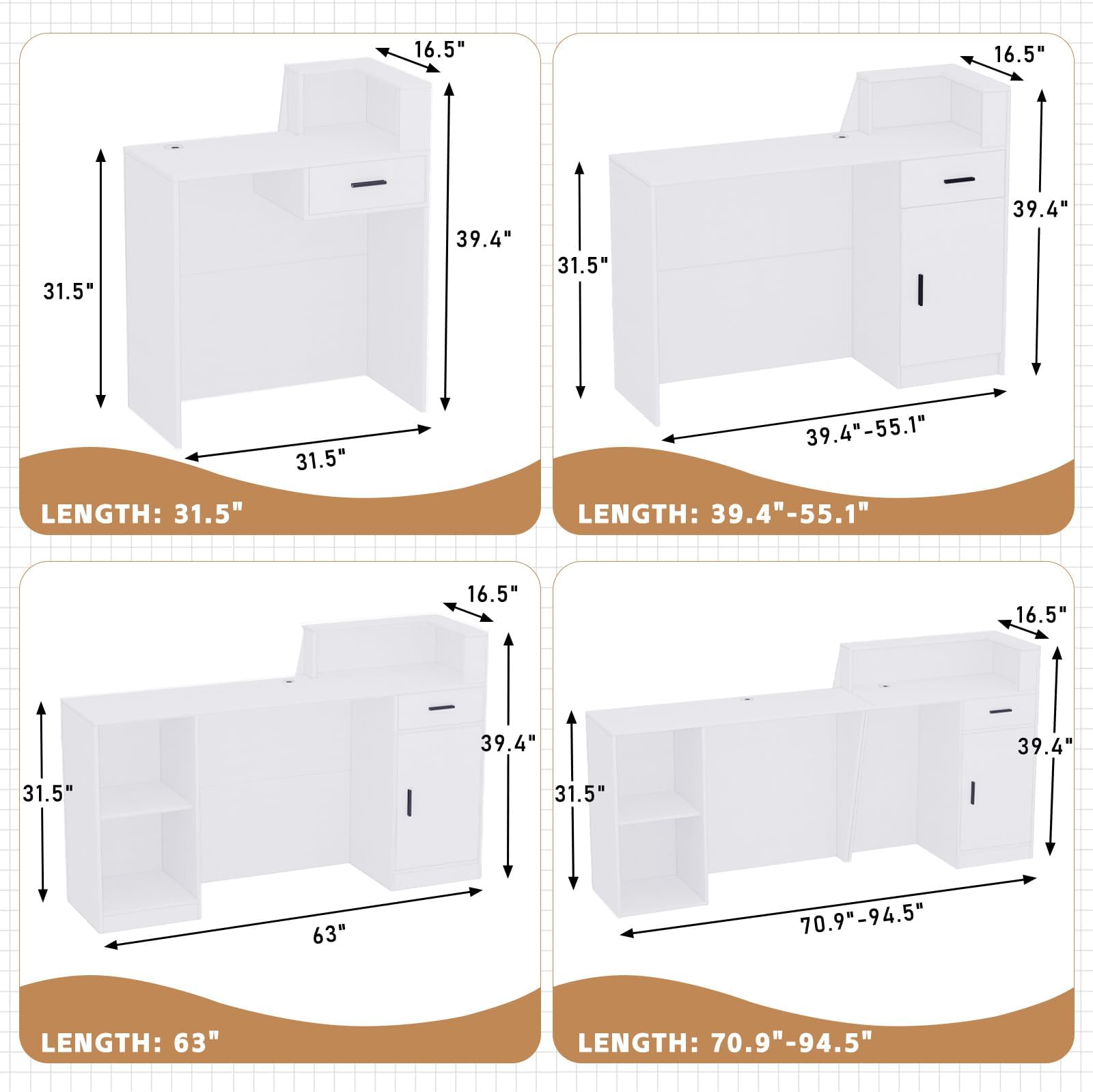 TKKUPLG Modern Reception Desk with Counter & Drawers, Front Desk Reception Counter for Salon/Office/Lobby