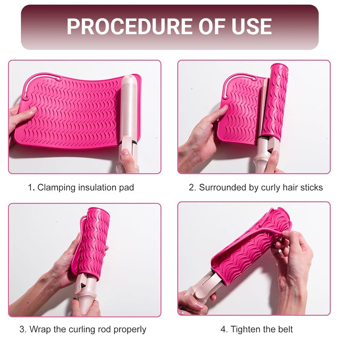 2 Pcs Gants Anti Chaleur et 1 Coussin Anti-brûlure, Gants de Protection pour Coiffure, Rose