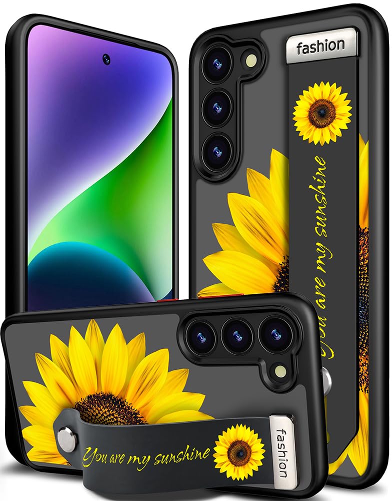 Cisland Compatible for Samsung Galaxy S25+ Plus Case Cute with Strap Stand Finger Kickstand, Designer Cool Silicone Cases Funda Cover - Yellow