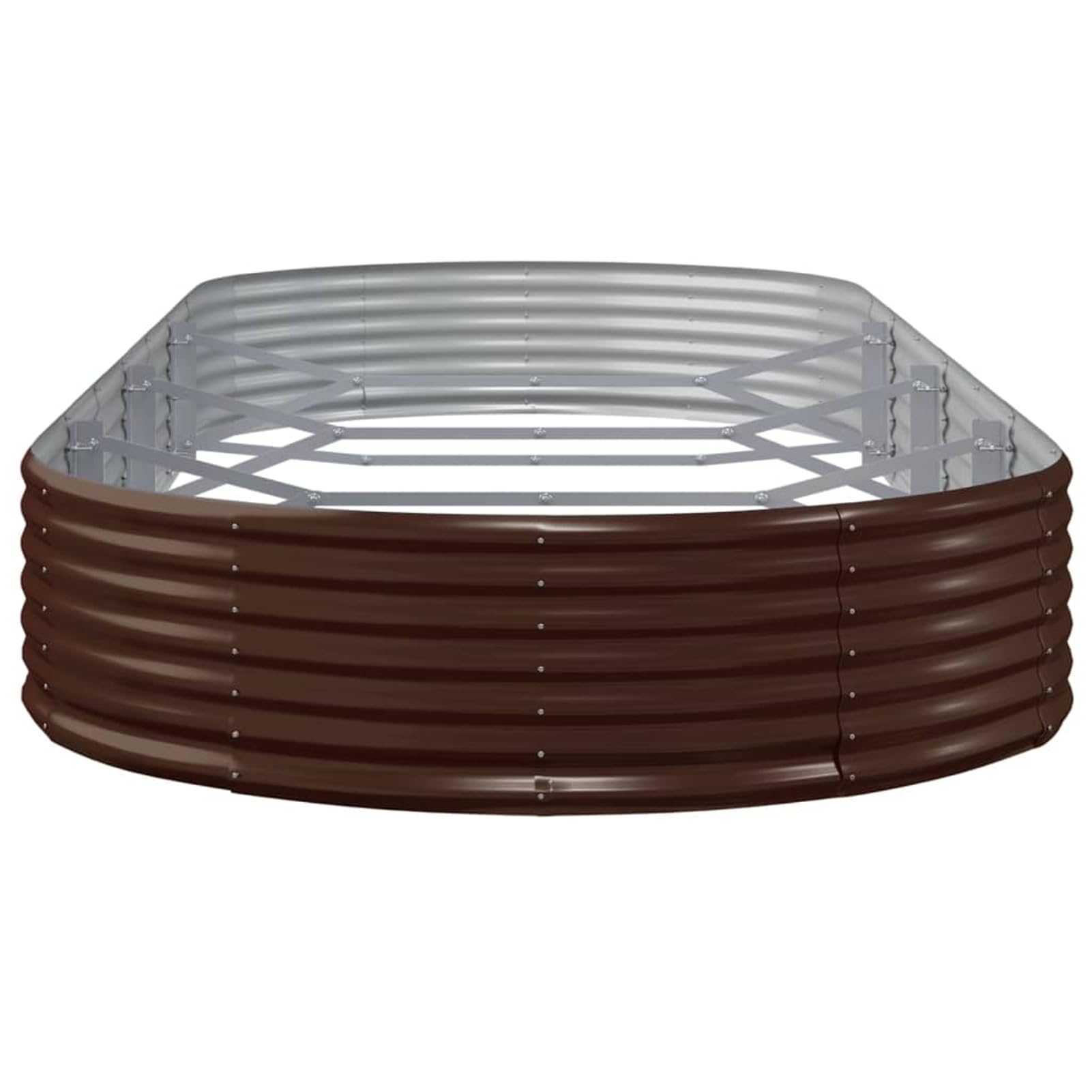 Gecheer Letto Rialzato per Giardino, Fioriera da Esterno in Acciaio Zincato 373x140x36 cm Marrone Forma Ovale, per Balcone Patio e Orto