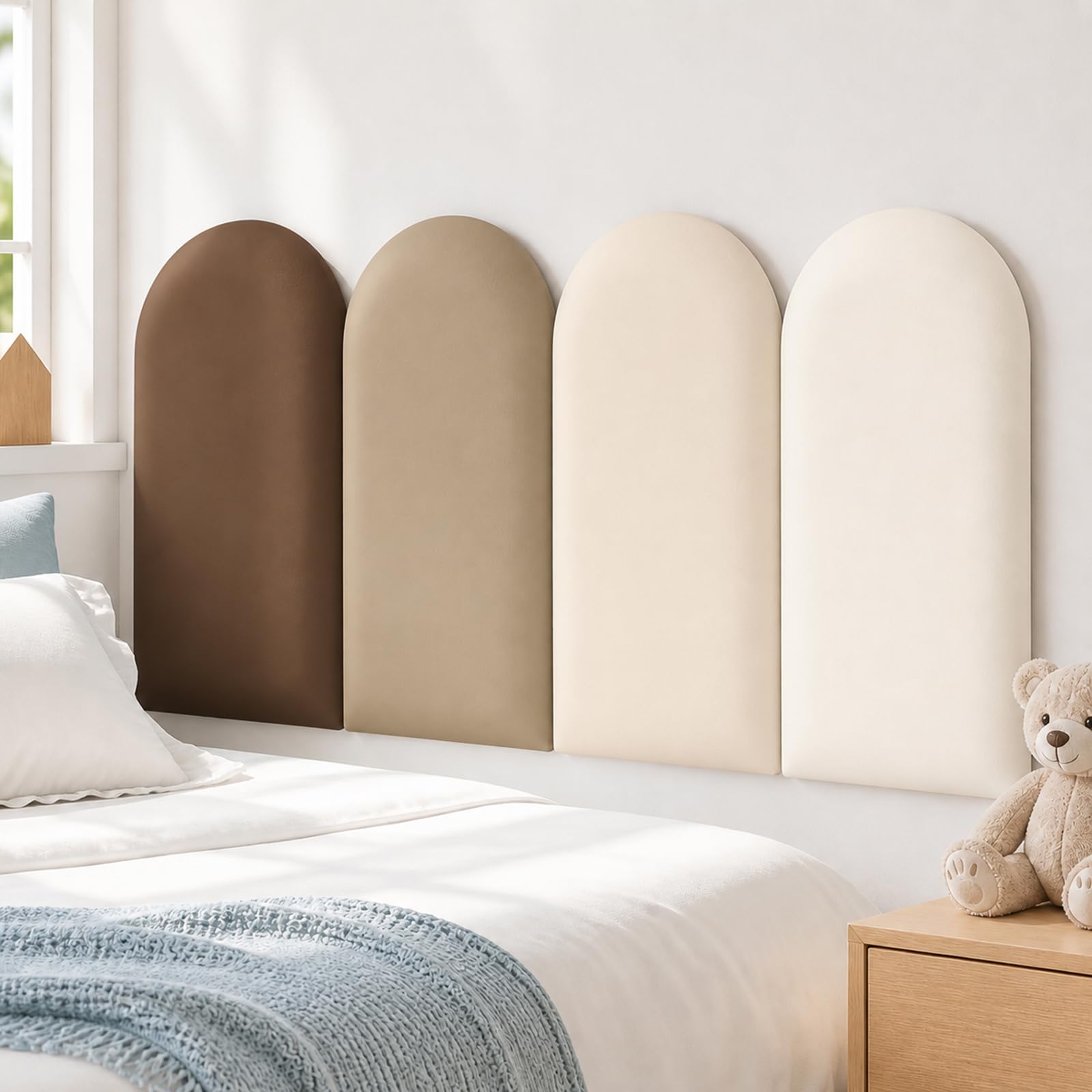 Pannelli da parete 3D, cuscinetti da parete autoadesivi, 4 pezzi, 20 x 40 cm, in poliuretano, impermeabili, per camera da letto, cameretta dei bambini (marrone caffè)