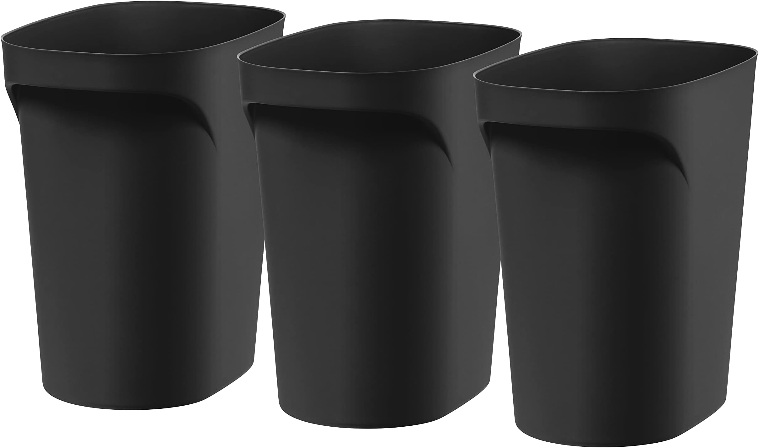 IRIS USA 6 Gallon / 24 Quart Trash Can Garbage Can Plastic Wastebasket Container Set, 3-Pack, for Home Office Kitchen Bedroom Bathroom, with Handles, Black