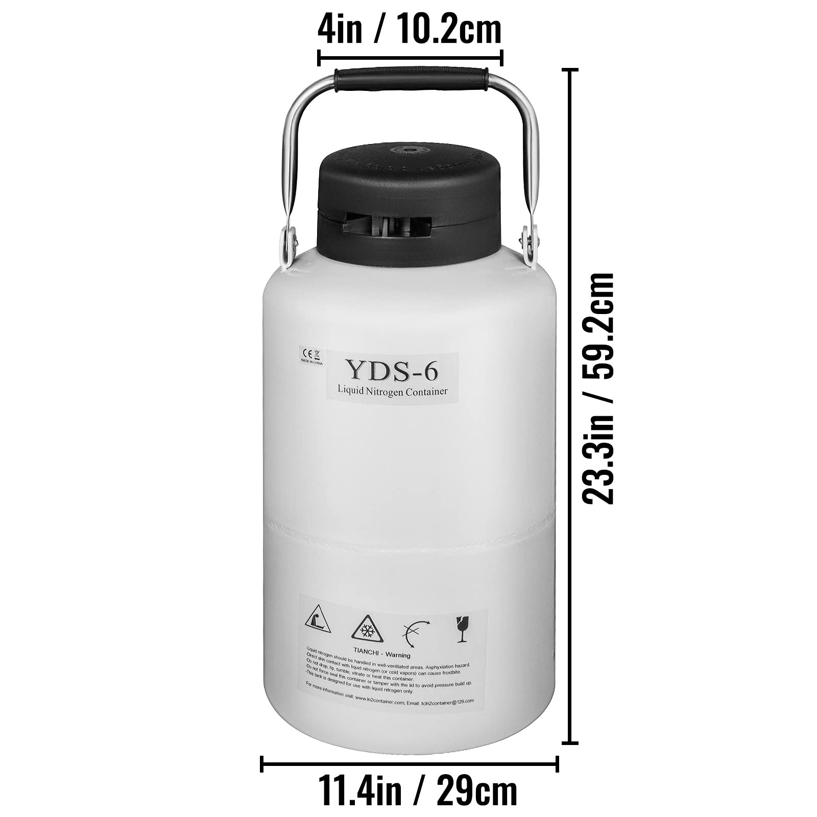 BestEquip Liquid Nitrogen Tank 6L Aluminum Alloy Liquid Nitrogen Dewar Static Cryogenic