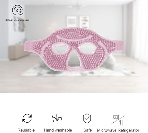 Miniatura 2 de Ruzzut Máscara facial de gel refrescante, 2 almohadillas faciales reutilizables de cuentas de gel y compresión fresca para ojos hinchados y ojos