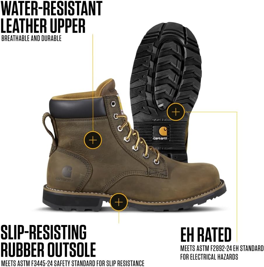 Carhartt Men’s Frontier 6” Water Resistant Boot - Comfortable, Slip-Resistant with Breathable, Sweat-Wicking Liner
