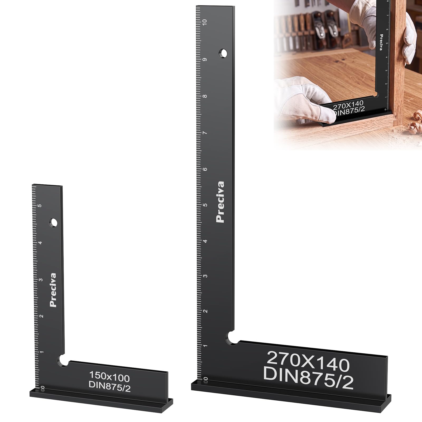 Preciva Precision Right Angle Positioning Blocks,2pcs Aluminum Set Squares,27×14cm & 15×10cm