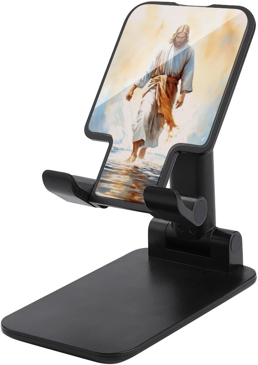 Jesus Walking on Water Cell Phone Stand Foldable Adjustable Phone Stand for Desk, Modern Religious Christ Aluminum Tablet Stand Holder for All Smartphones
