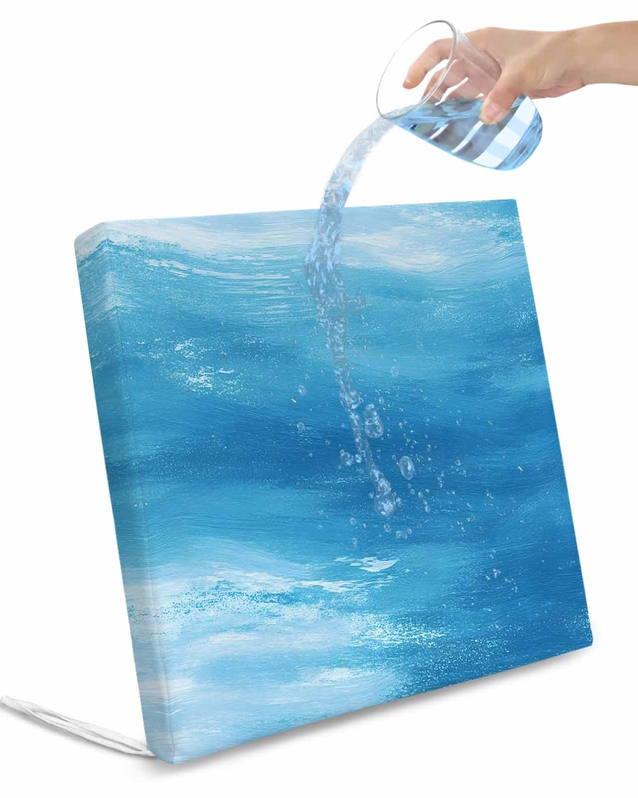 2 Pack Blue Coastal Wave Waterproof Cushion Covers with Ties, Outdoor Patio Chaise Lounge Chair Seat Cushion Slip Covers Replacement(Only Cover) Summer Oil Painting Ocean 24