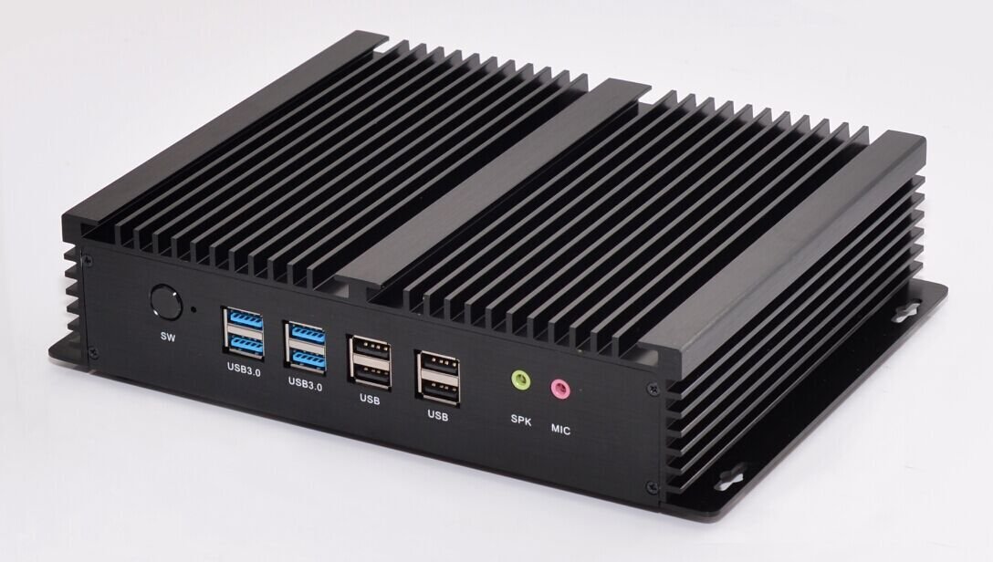 New Haswell i7 4500U Industrial PC IPC Mini PC Fanless PC with Dual LAN GbE 8G RAM 128G SSD Support Linux/Windows 6 COM 8 USB USB3.0 VGA HDMI Rich IO, Black Aluminum. NIC